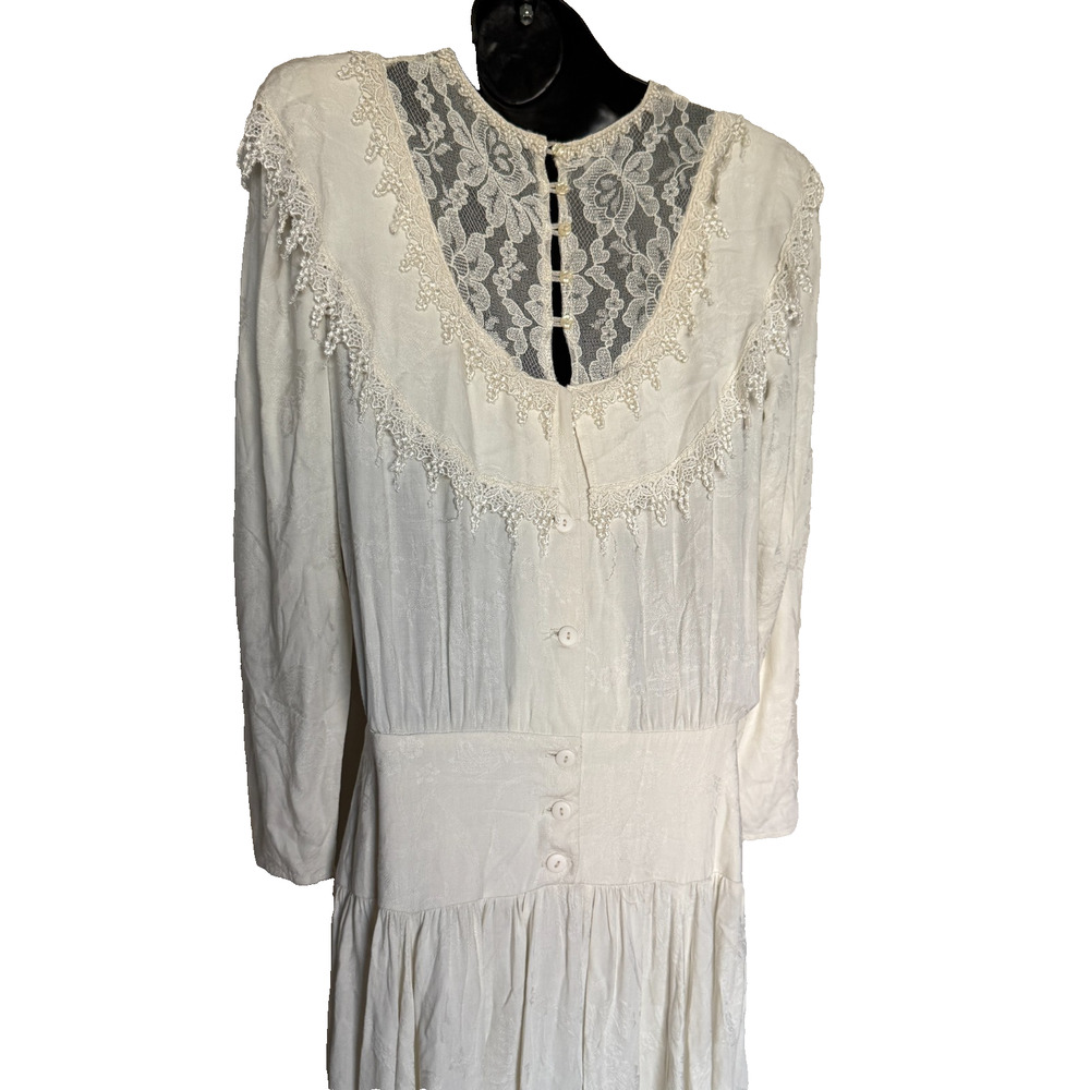 VTG McClintock Womens Dress 12 Lace Drop Waist Wedding Victorian Maxi Edwardian - Picture 9 of 10